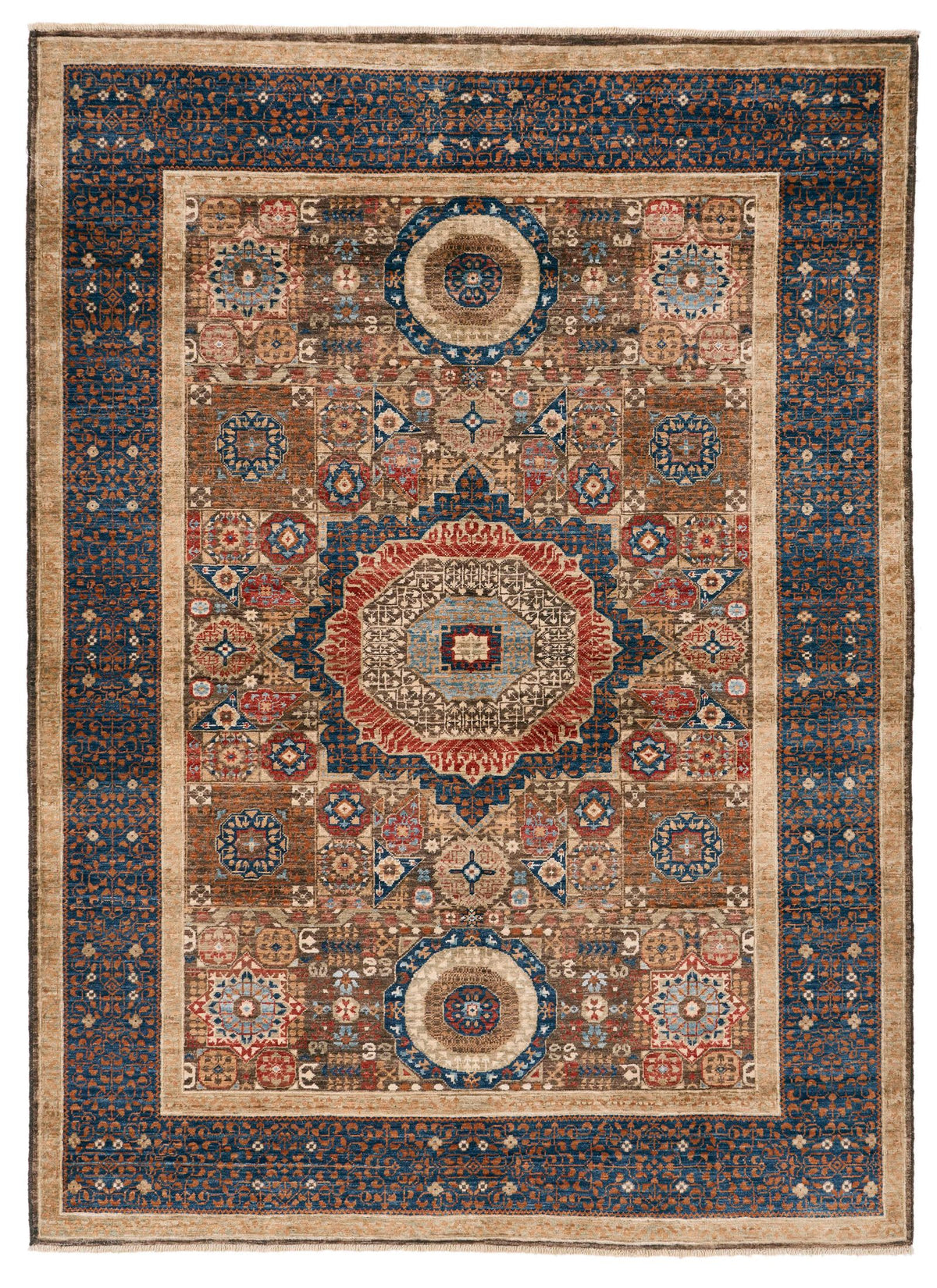 5x7 Camel and Navy Turkish Tribal Rug