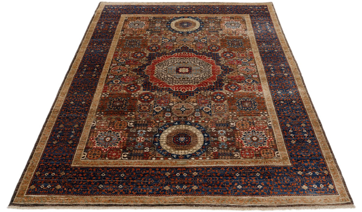 5x7 Camel and Navy Turkish Tribal Rug