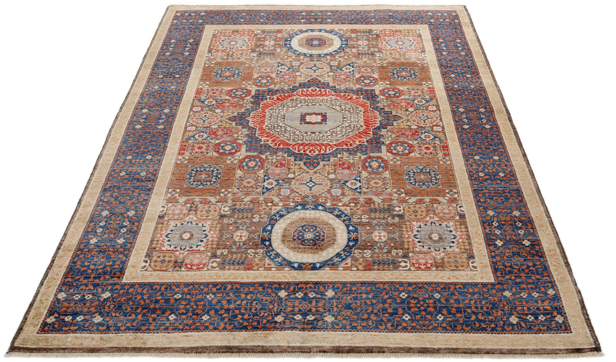 5x7 Camel and Navy Turkish Tribal Rug