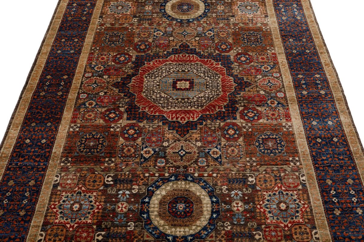 5x7 Camel and Navy Turkish Tribal Rug