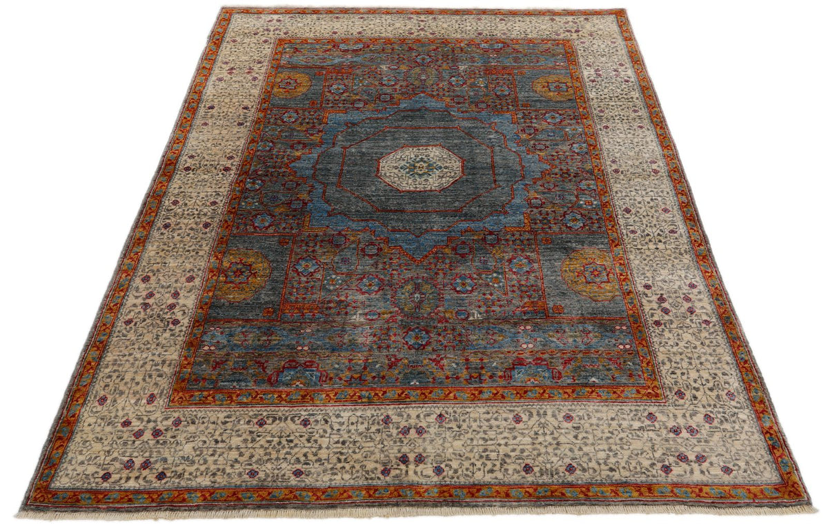 5x7 Light Brown and Ivory Turkish Tribal Rug
