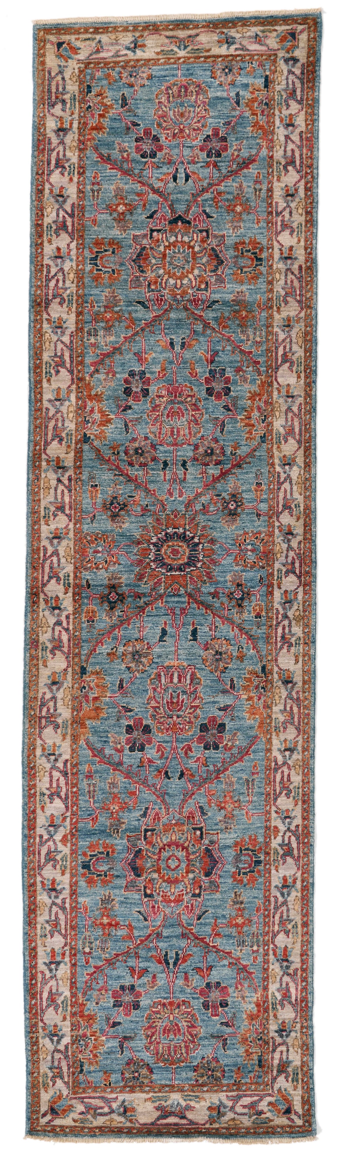 3x10 Light Blue and Ivory Anatolian Traditional Runner