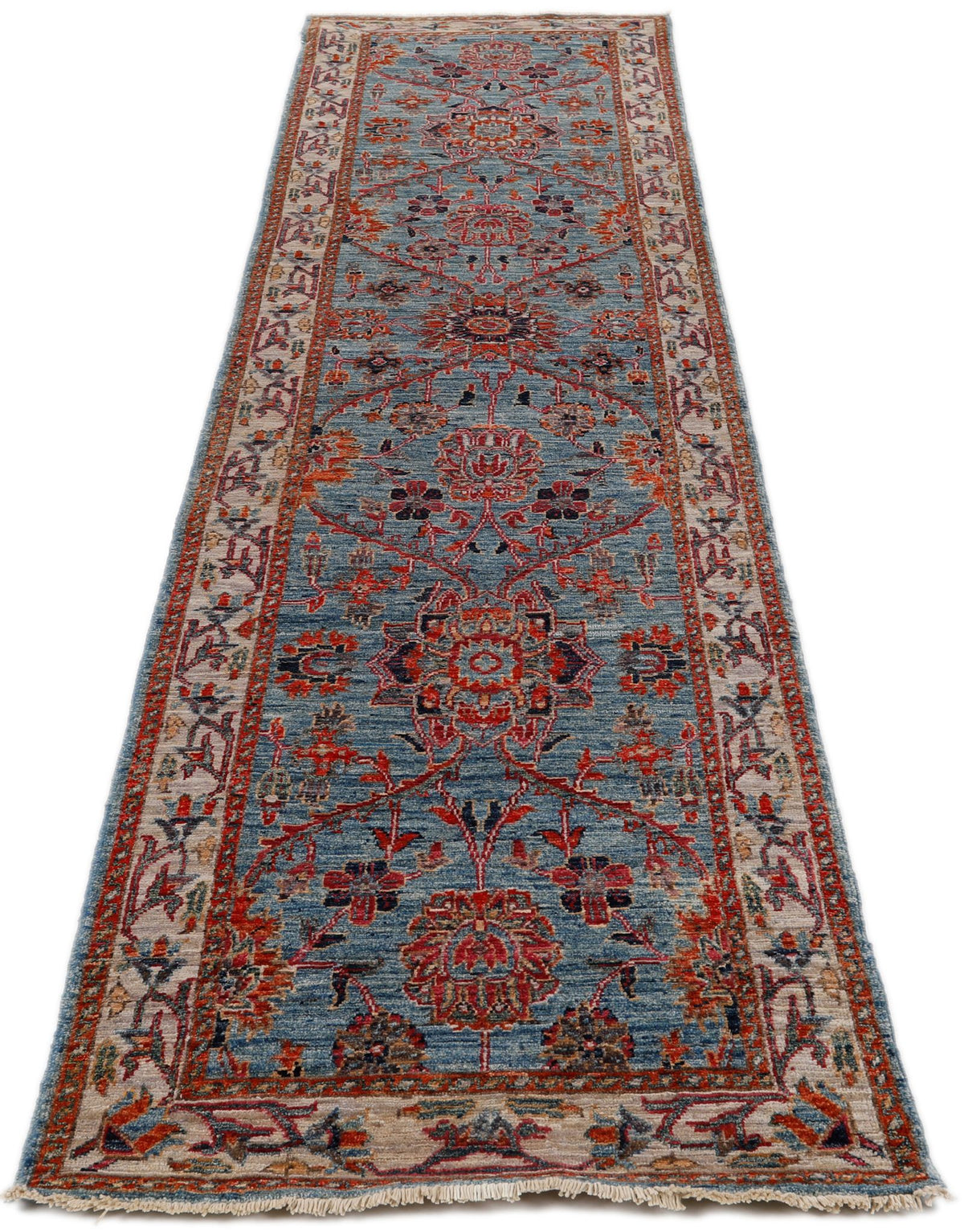3x10 Light Blue and Ivory Anatolian Traditional Runner