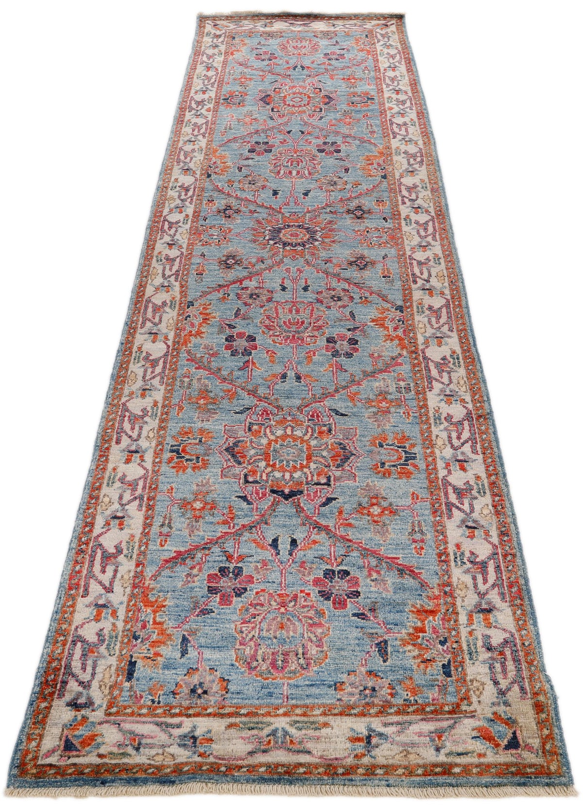 3x10 Light Blue and Ivory Anatolian Traditional Runner