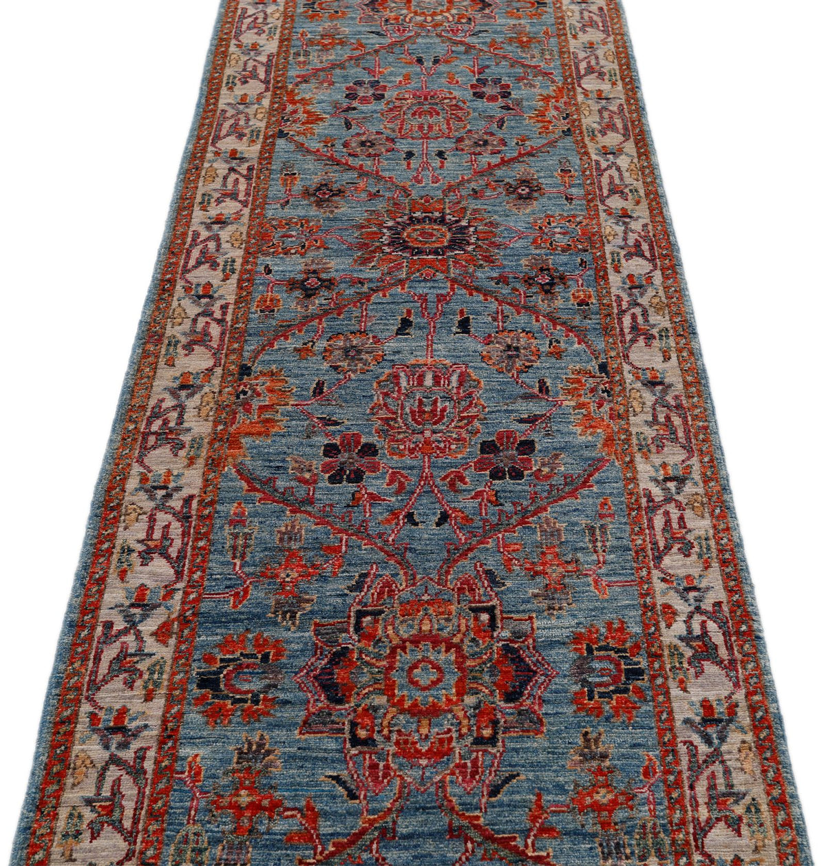 3x10 Light Blue and Ivory Anatolian Traditional Runner