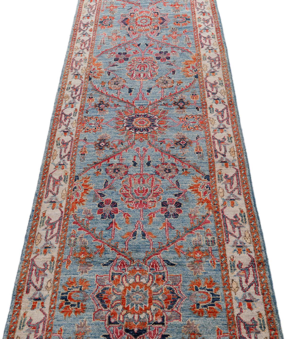 3x10 Light Blue and Ivory Anatolian Traditional Runner