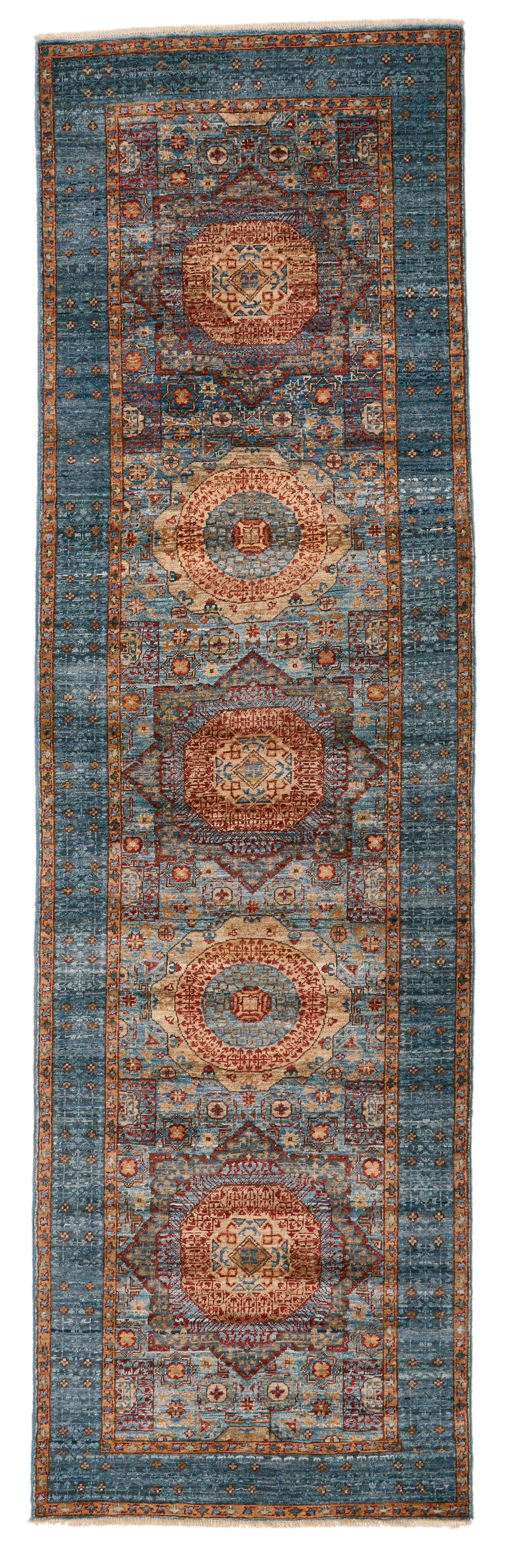 3x10 Light Blue and Red Turkish Tribal Runner