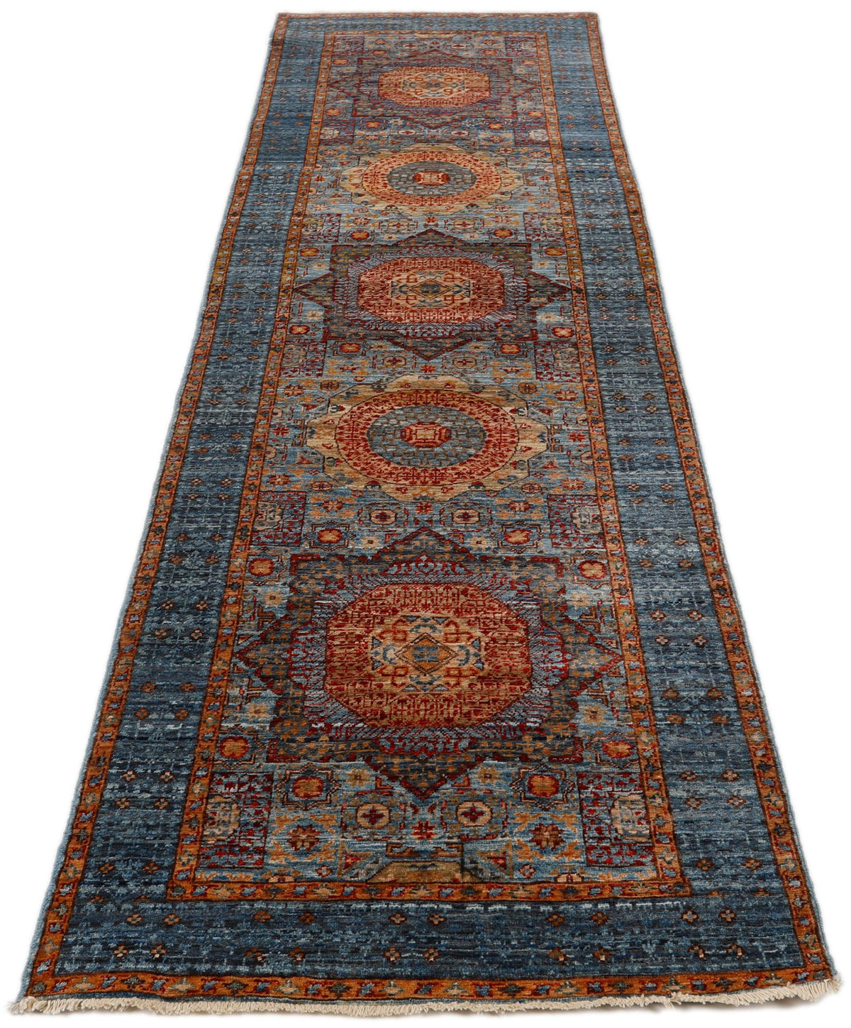 3x10 Light Blue and Red Turkish Tribal Runner