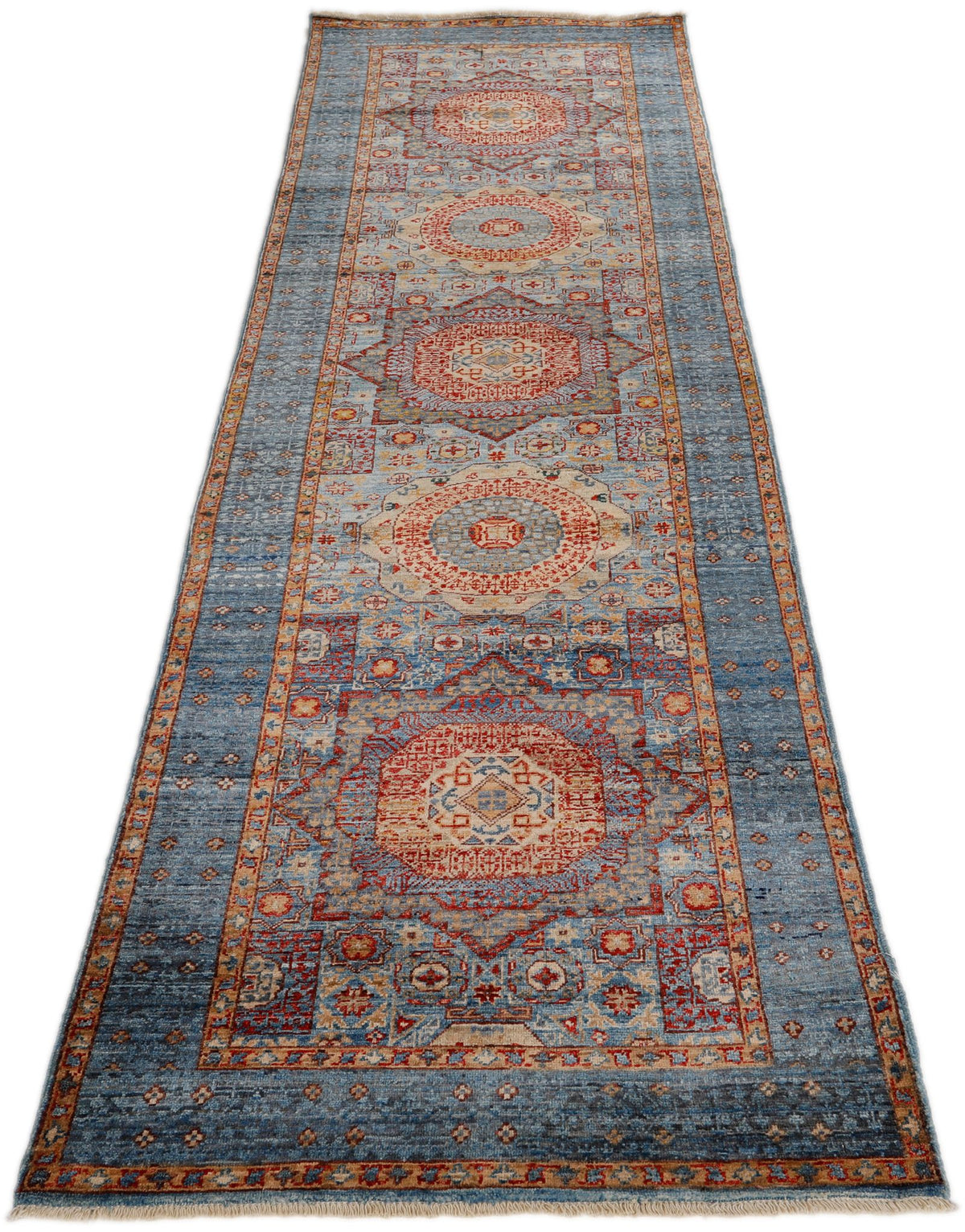 3x10 Light Blue and Red Turkish Tribal Runner