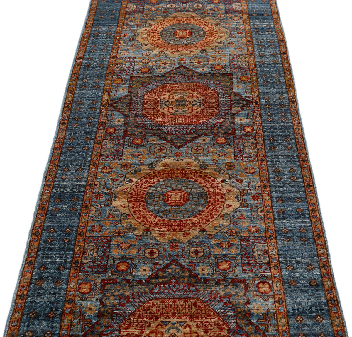 3x10 Light Blue and Red Turkish Tribal Runner