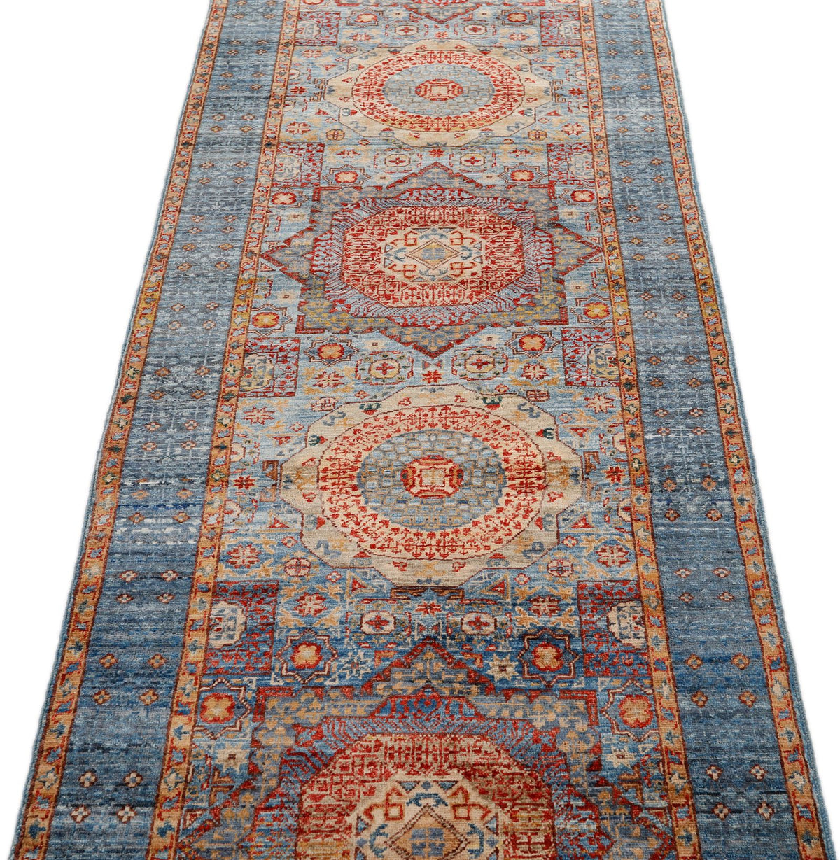 3x10 Light Blue and Red Turkish Tribal Runner