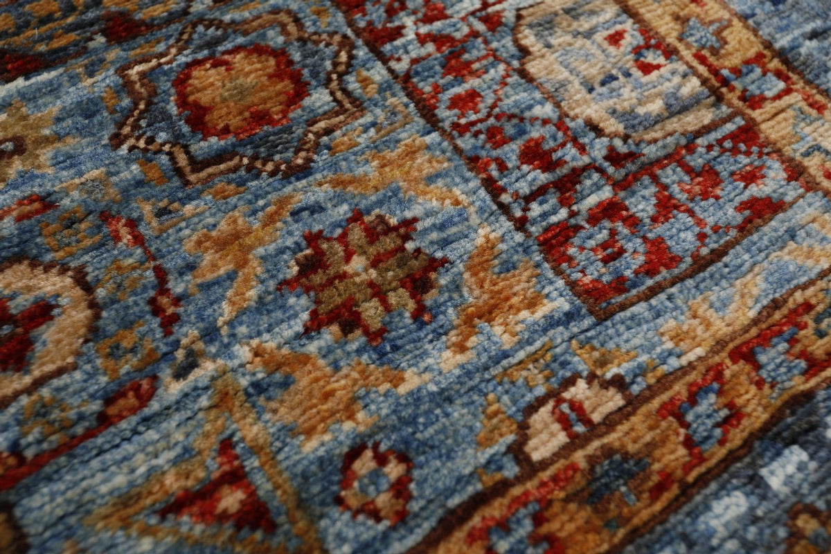 3x10 Light Blue and Red Turkish Tribal Runner