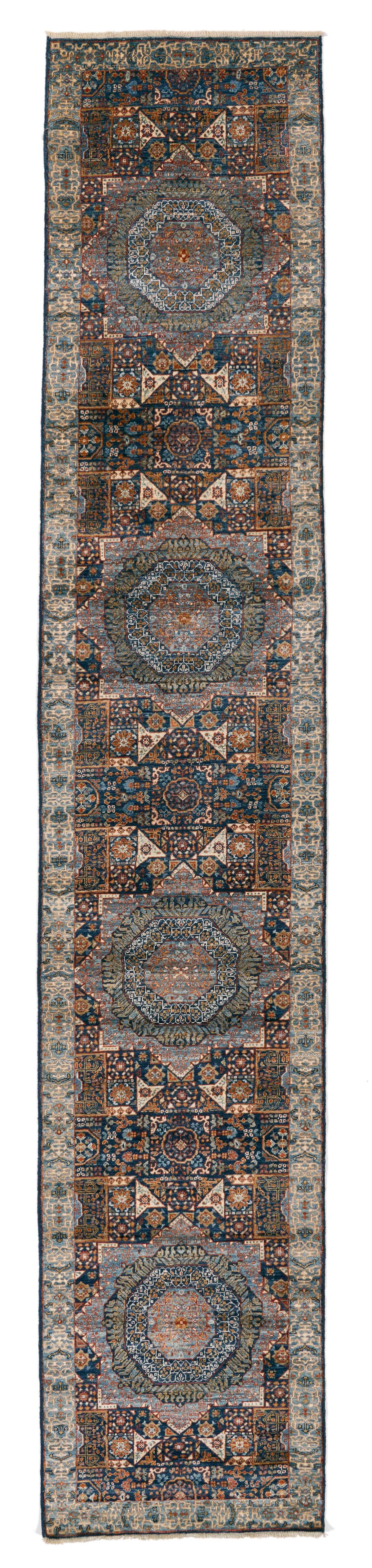 3x14 Navy and Light Blue Turkish Tribal Runner