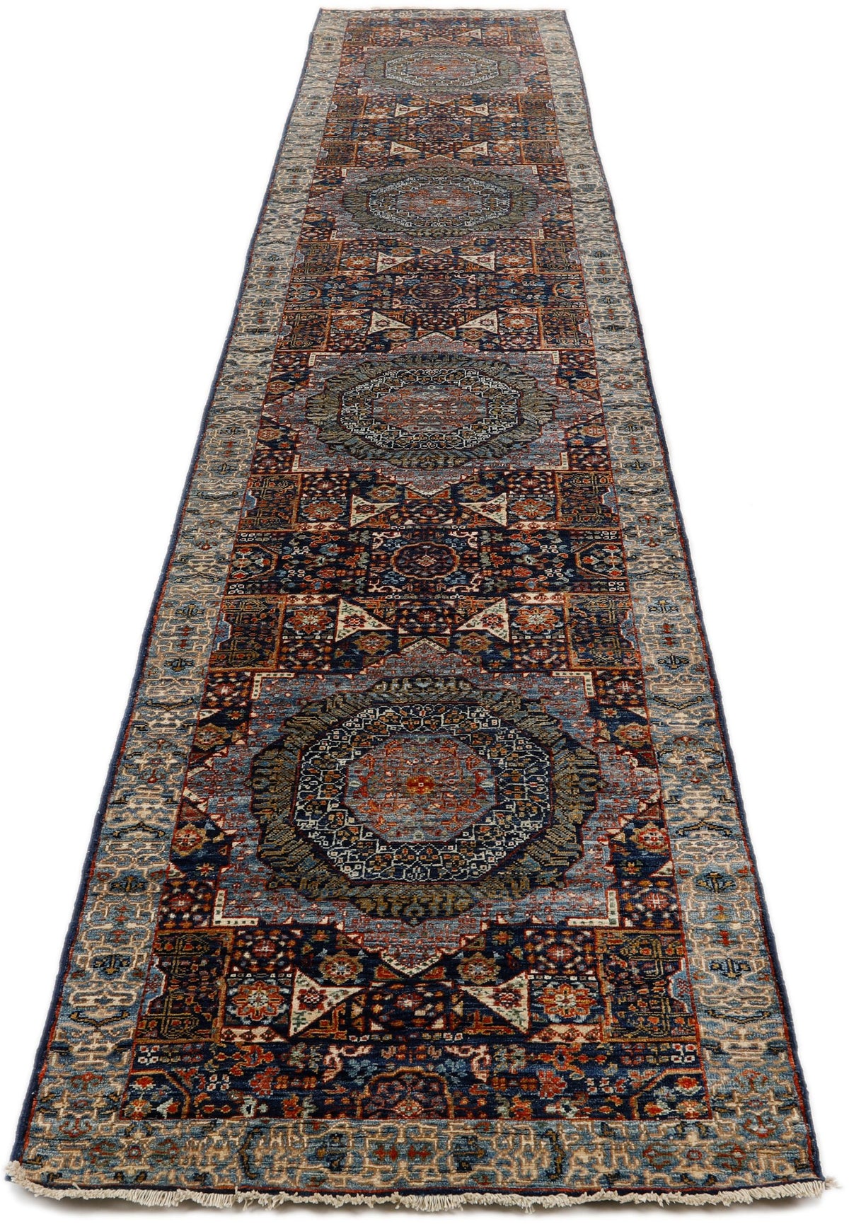 3x14 Navy and Light Blue Turkish Tribal Runner