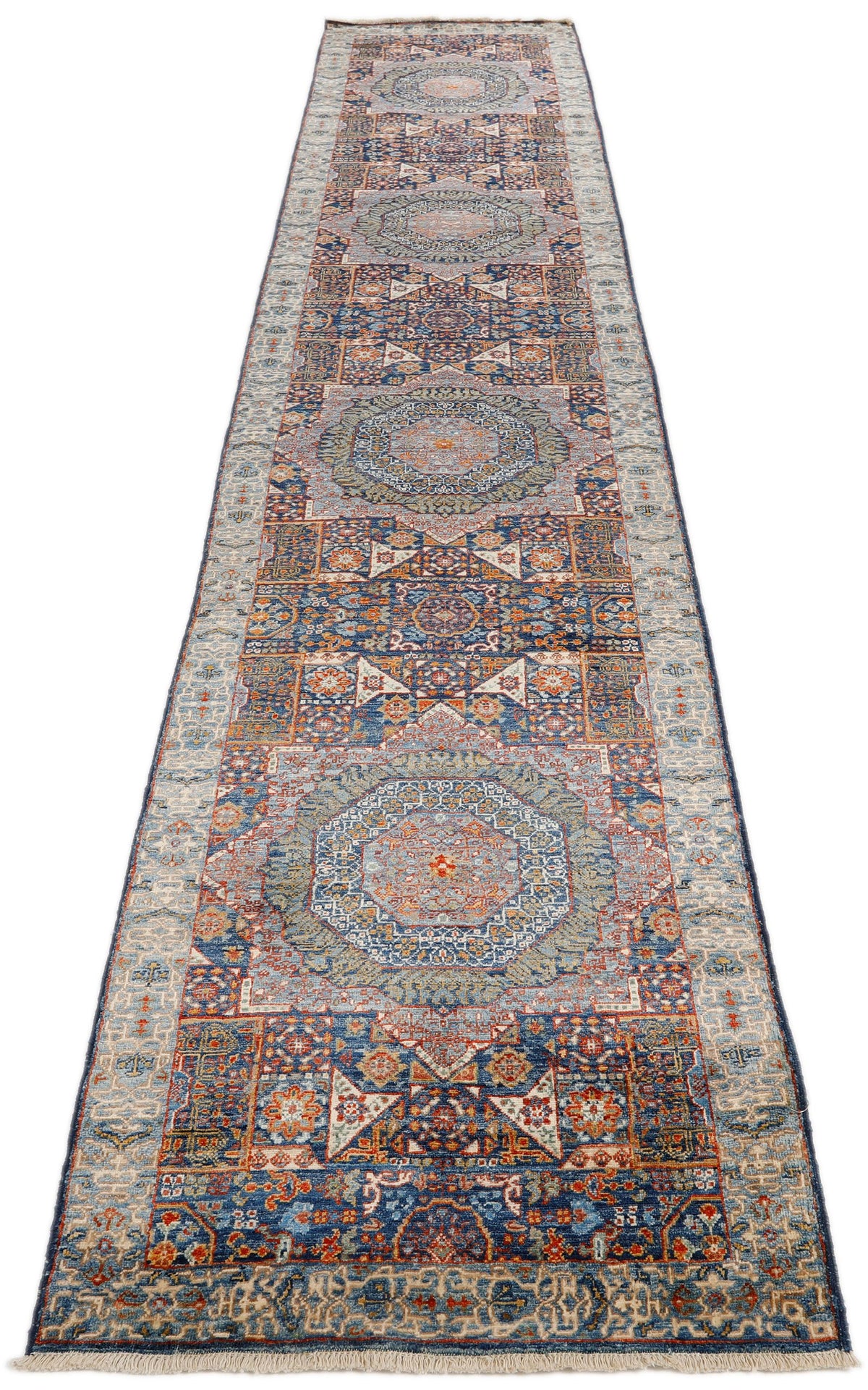 3x14 Navy and Light Blue Turkish Tribal Runner