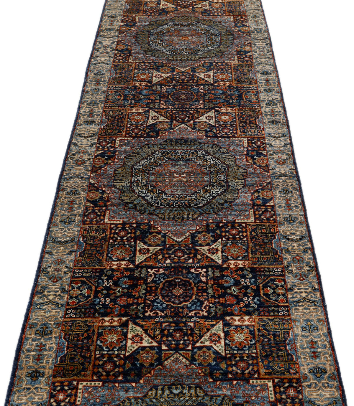 3x14 Navy and Light Blue Turkish Tribal Runner