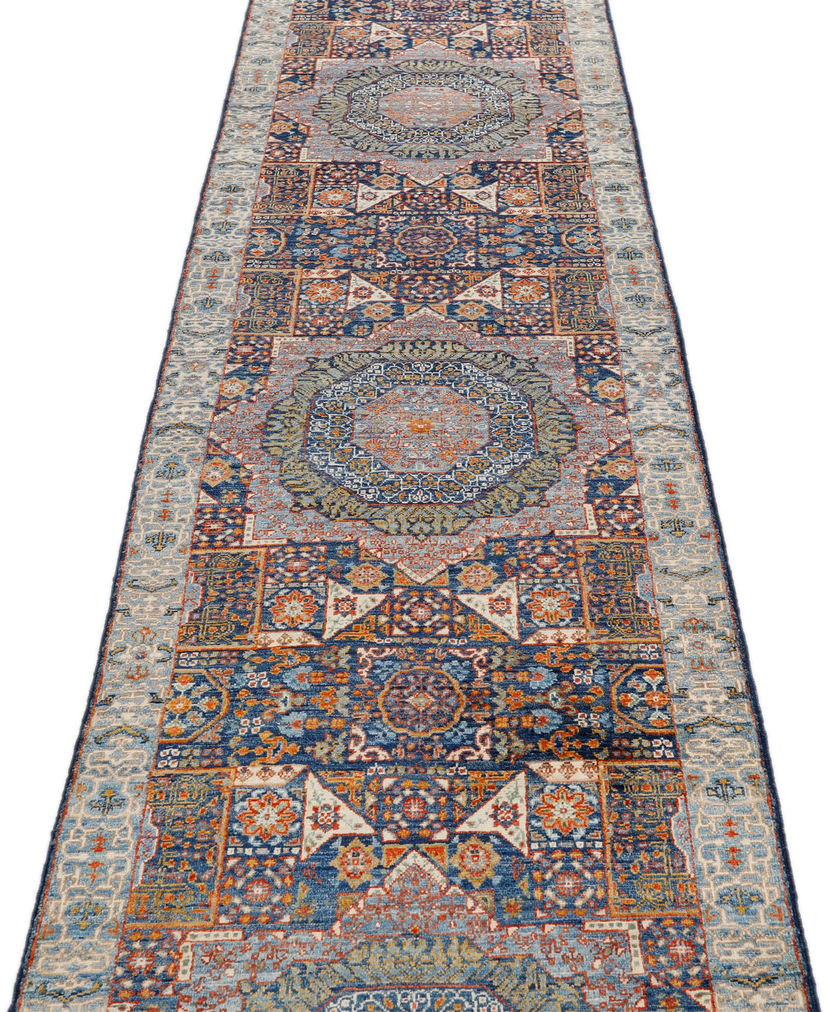3x14 Navy and Light Blue Turkish Tribal Runner