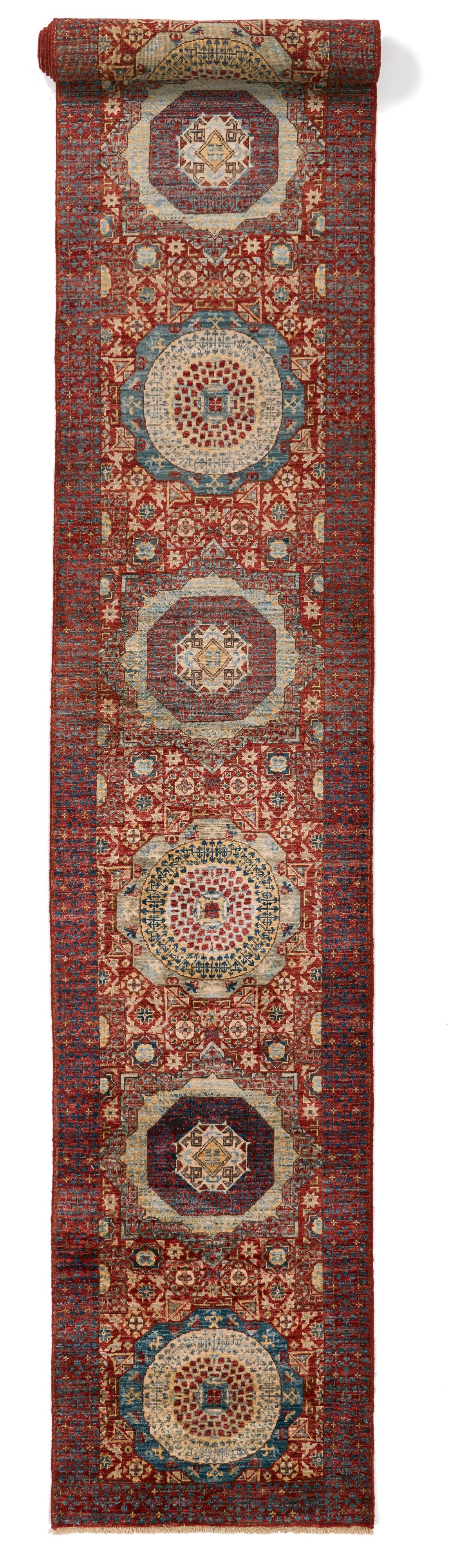 2x18 Red and  Light Blue Turkish Tribal Runner