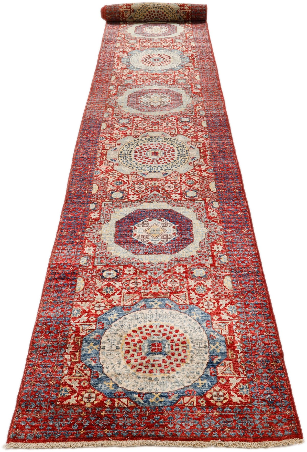 2x18 Red and  Light Blue Turkish Tribal Runner