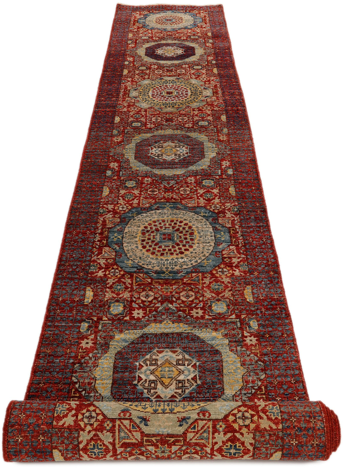 2x18 Red and  Light Blue Turkish Tribal Runner