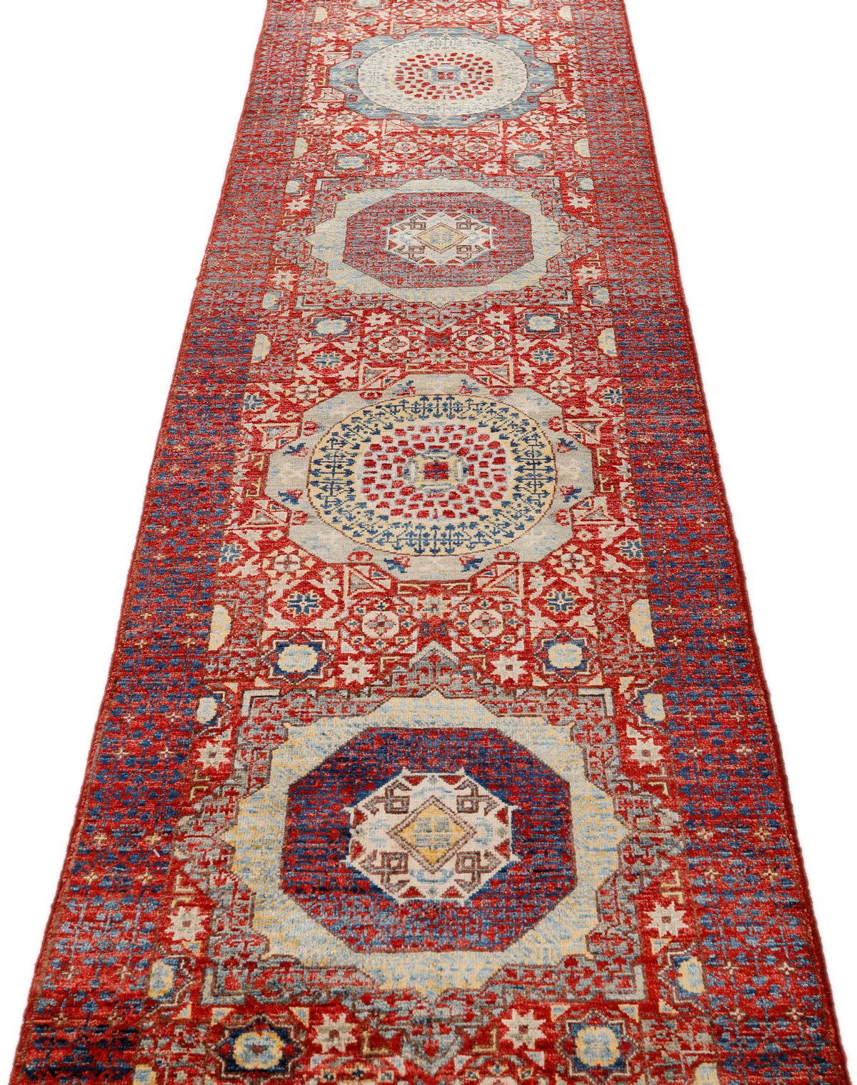2x18 Red and  Light Blue Turkish Tribal Runner