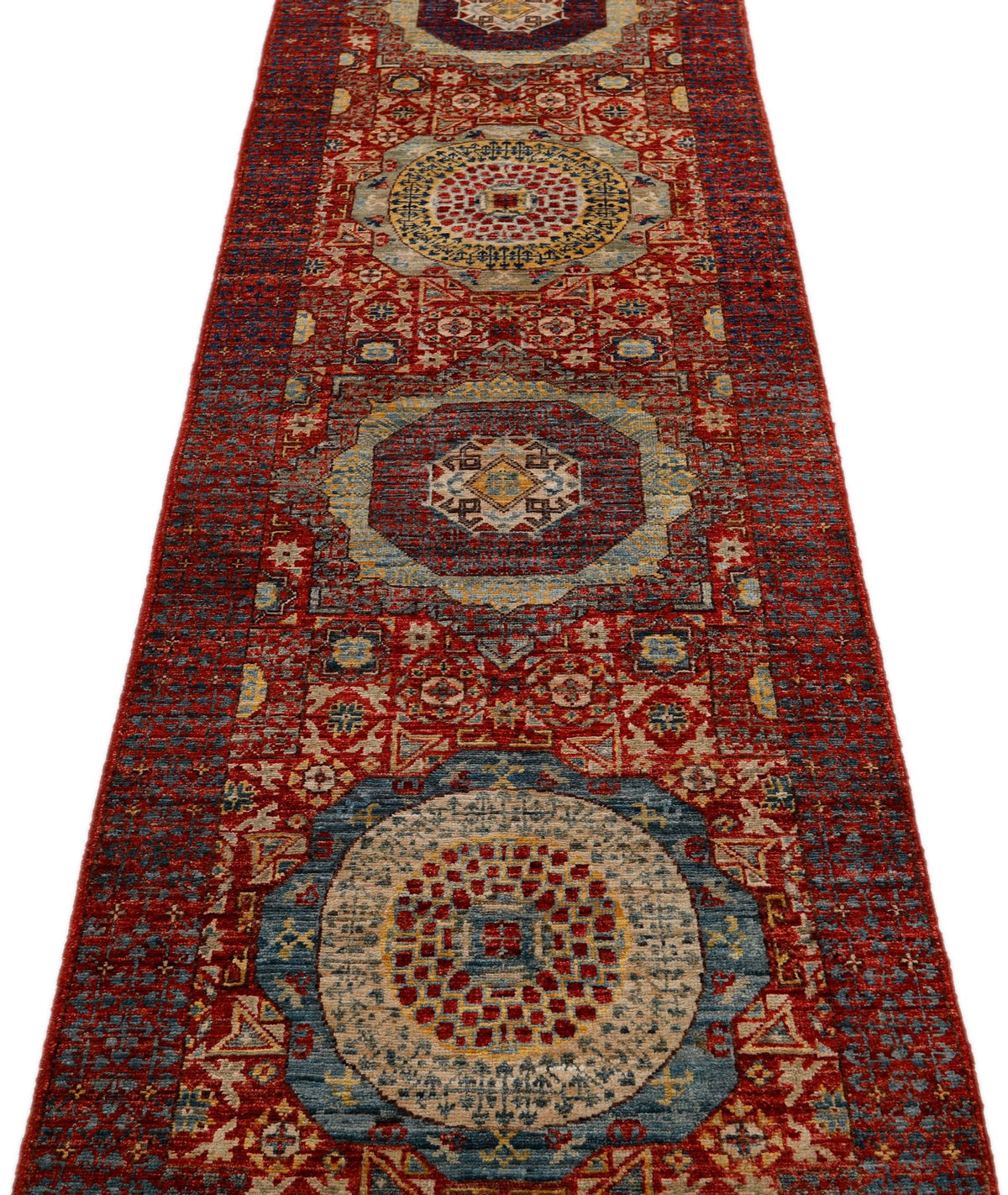 2x18 Red and  Light Blue Turkish Tribal Runner