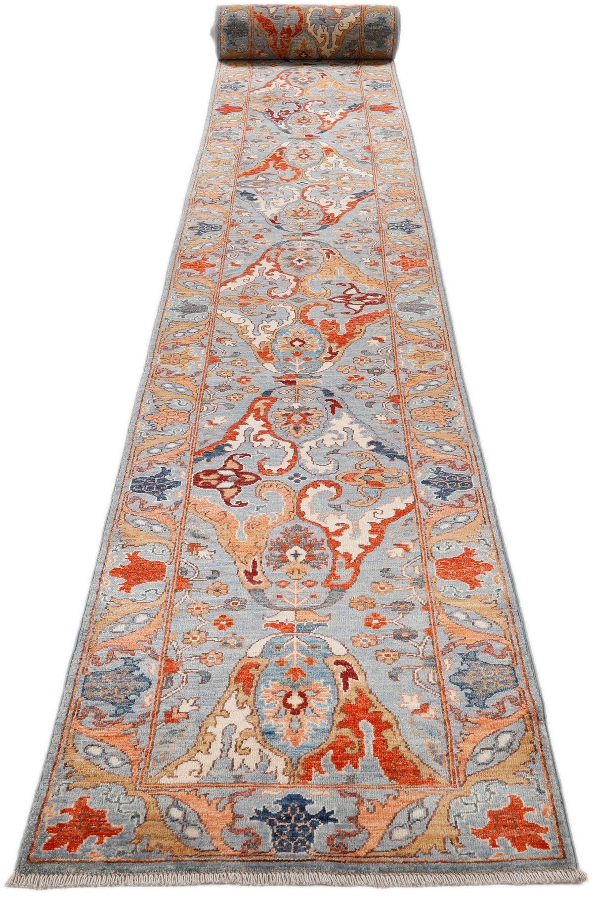 2x31 Light Gray and Multicolor Anatolian Traditional Runner