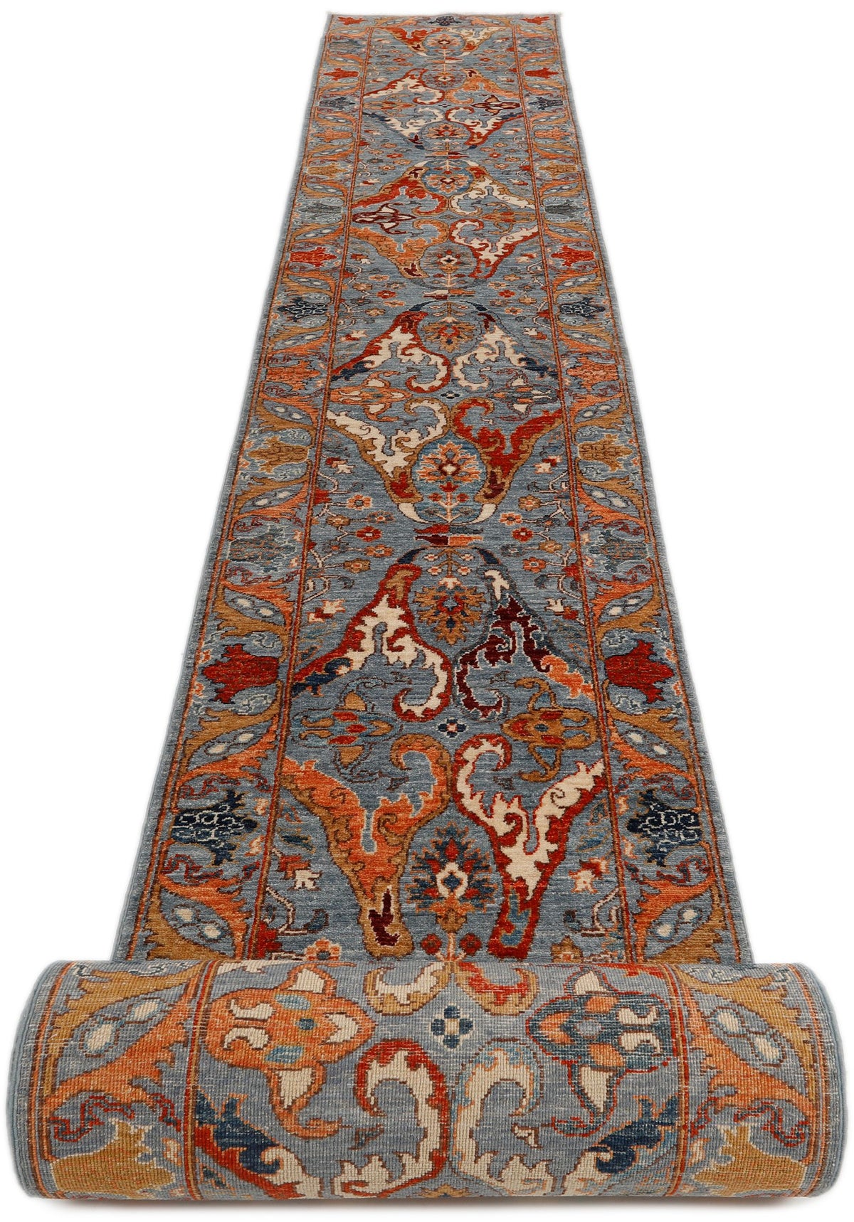 2x31 Light Gray and Multicolor Anatolian Traditional Runner