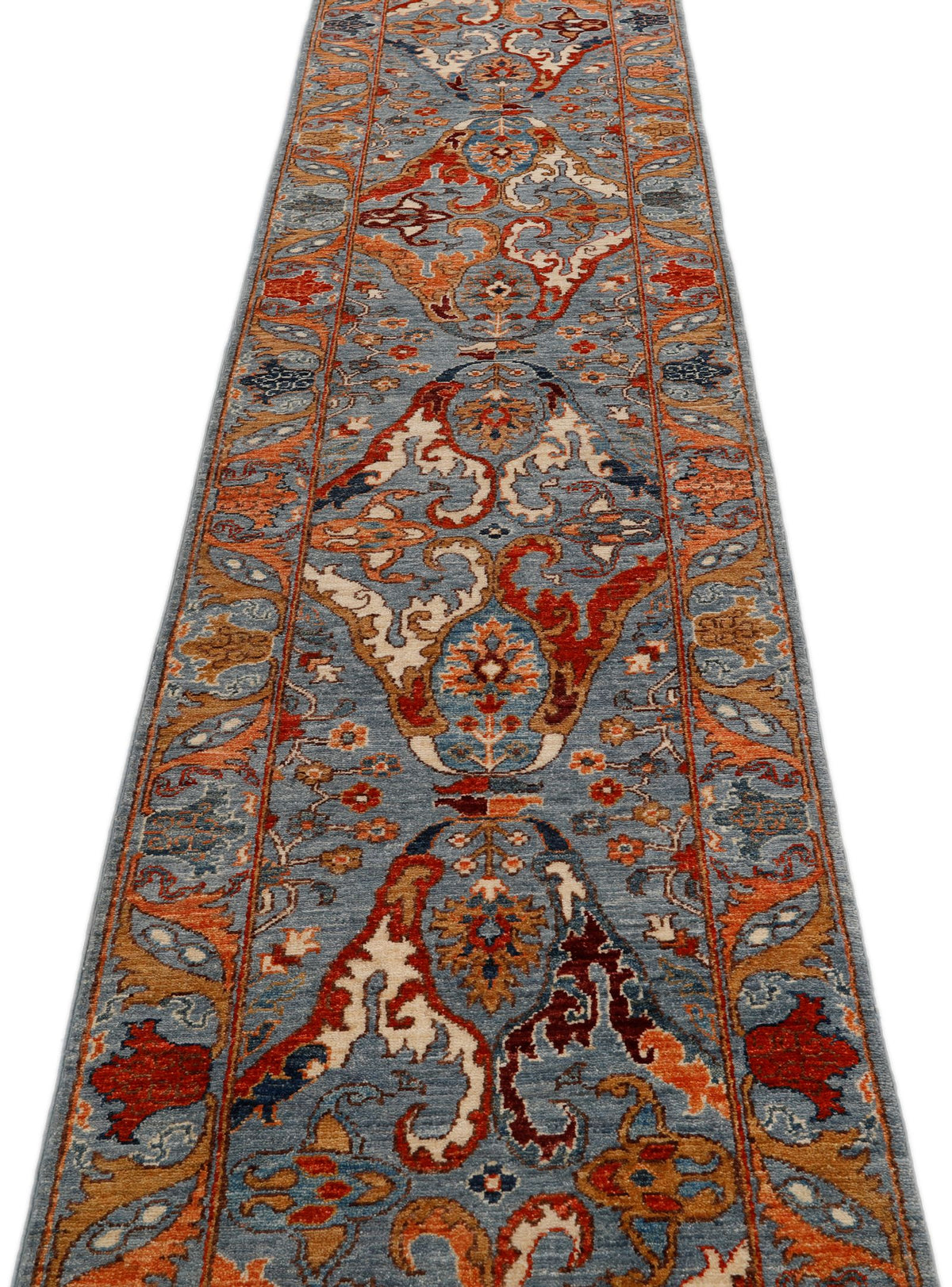 2x31 Light Gray and Multicolor Anatolian Traditional Runner