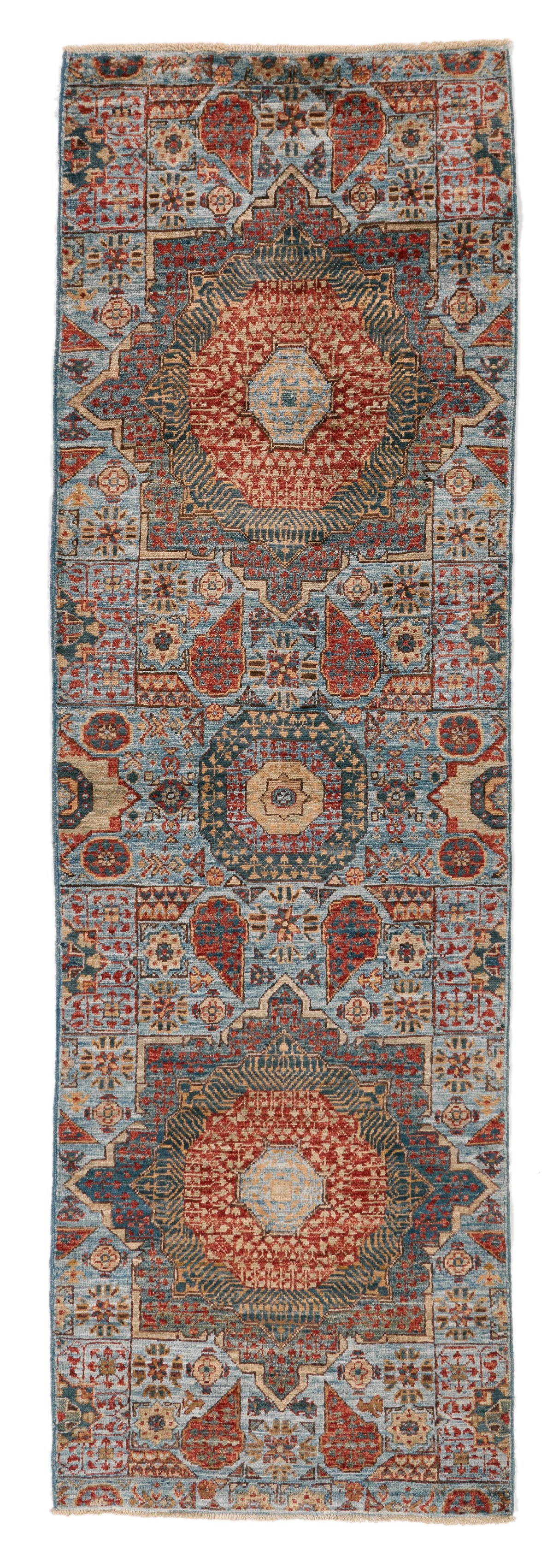 3x8 Light Blue and Multicolor Turkish Tribal Runner