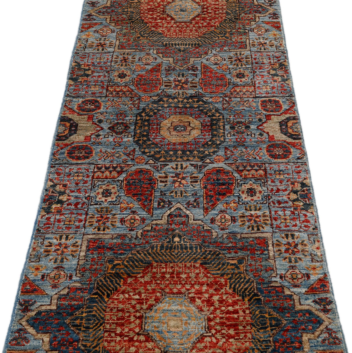 3x8 Light Blue and Multicolor Turkish Tribal Runner
