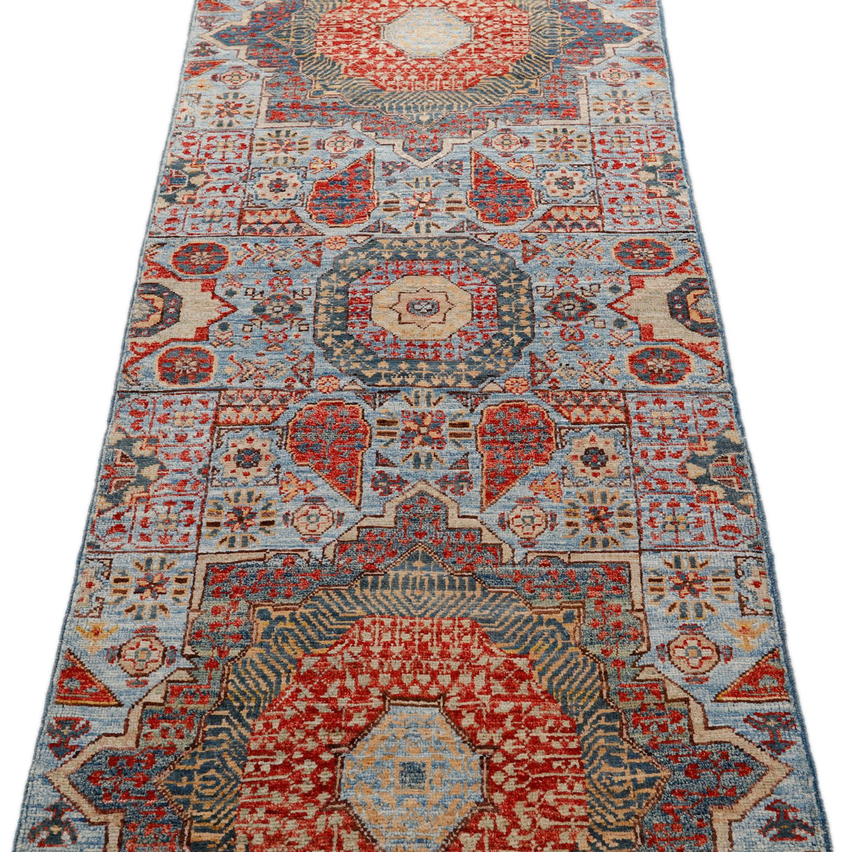 3x8 Light Blue and Multicolor Turkish Tribal Runner