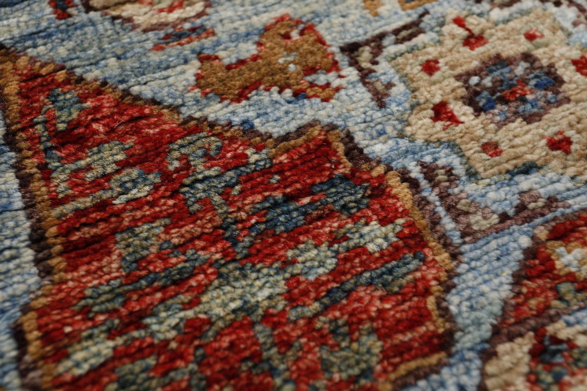 3x8 Light Blue and Multicolor Turkish Tribal Runner