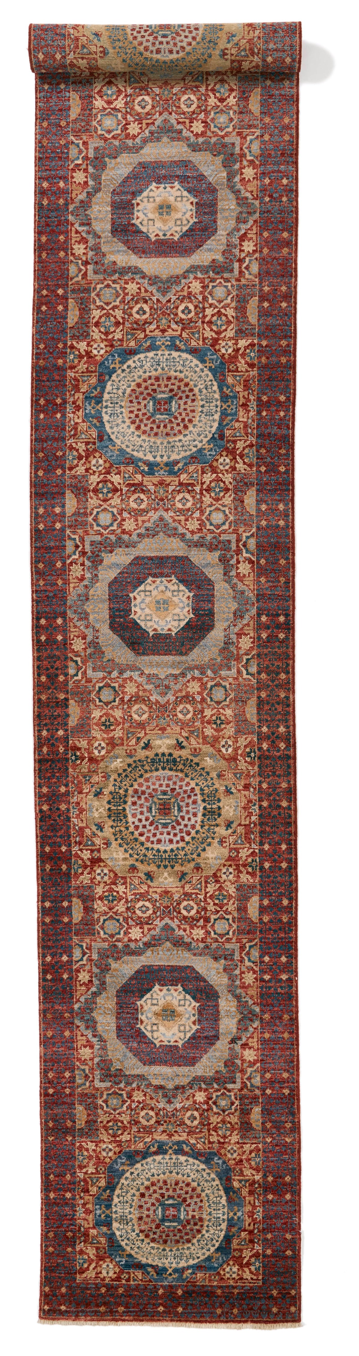 3x18 Red and Light Blue Turkish Tribal Runner