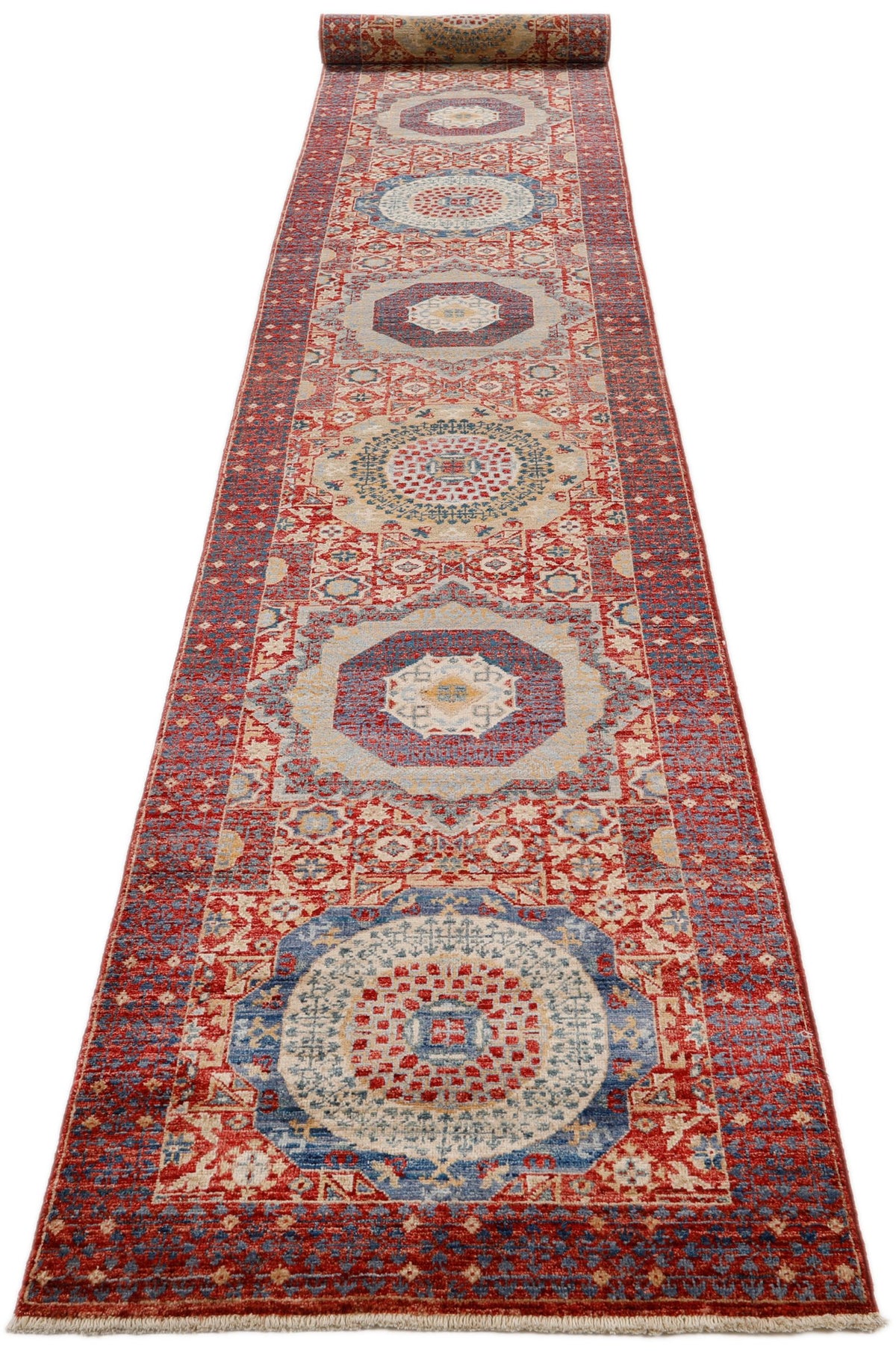 3x18 Red and Light Blue Turkish Tribal Runner