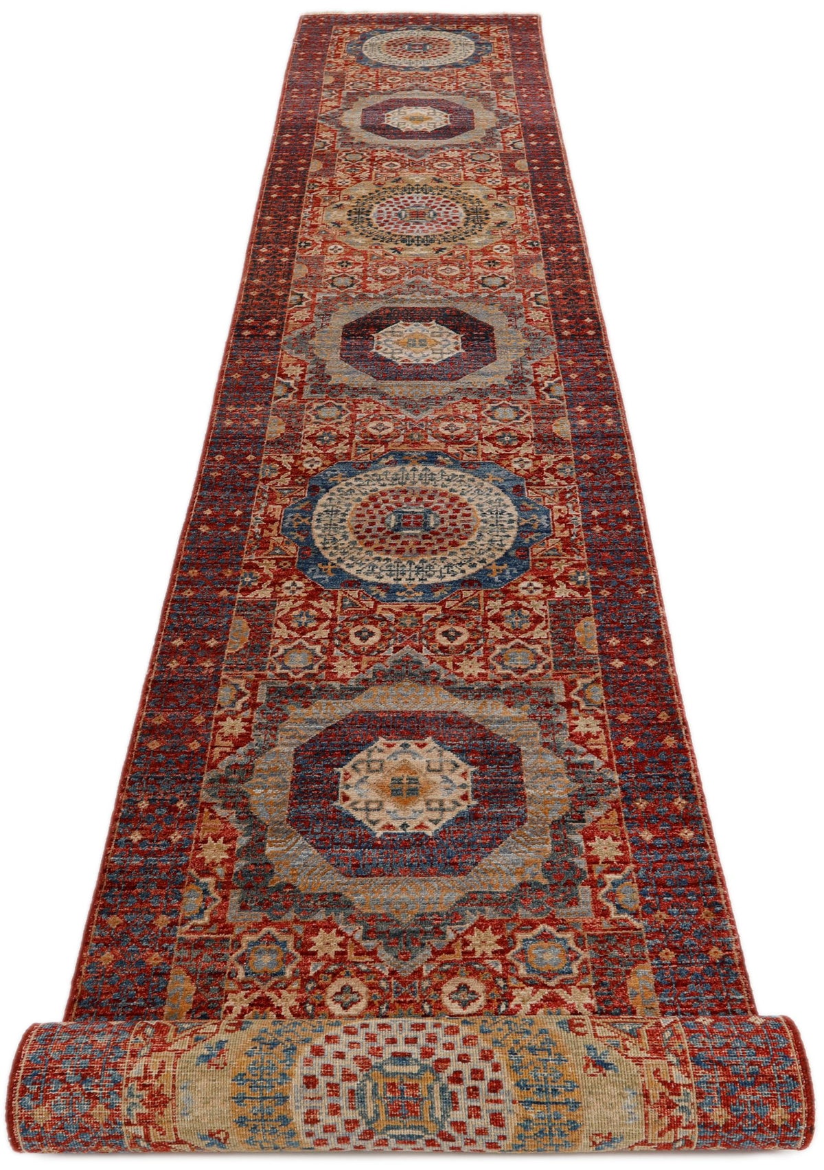3x18 Red and Light Blue Turkish Tribal Runner