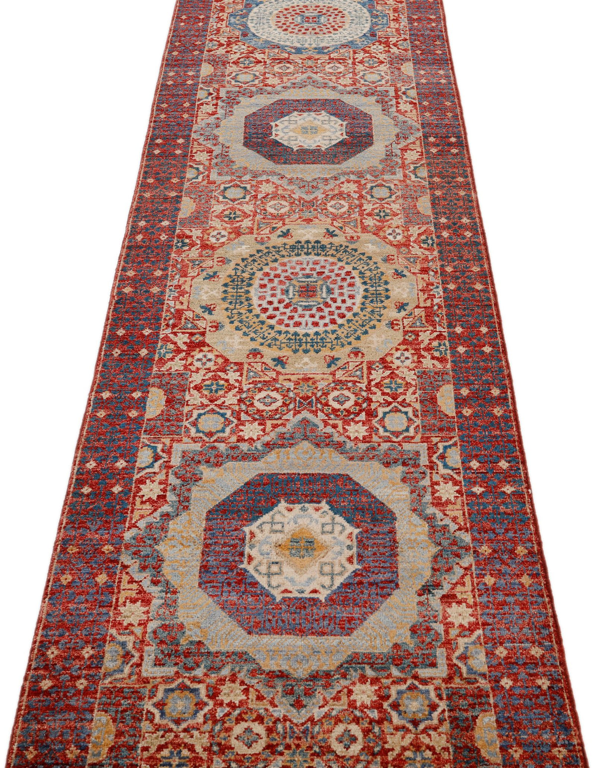 3x18 Red and Light Blue Turkish Tribal Runner