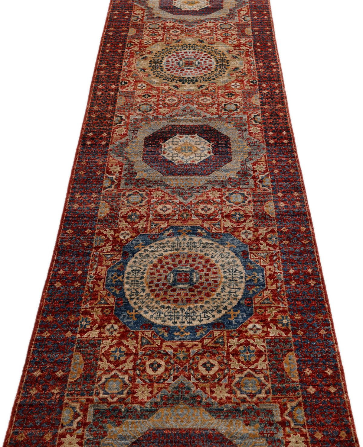 3x18 Red and Light Blue Turkish Tribal Runner