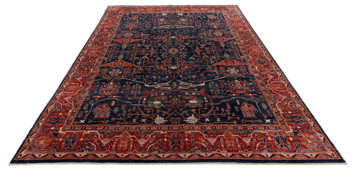 8x10 Navy and Red Anatolian Traditional Rug