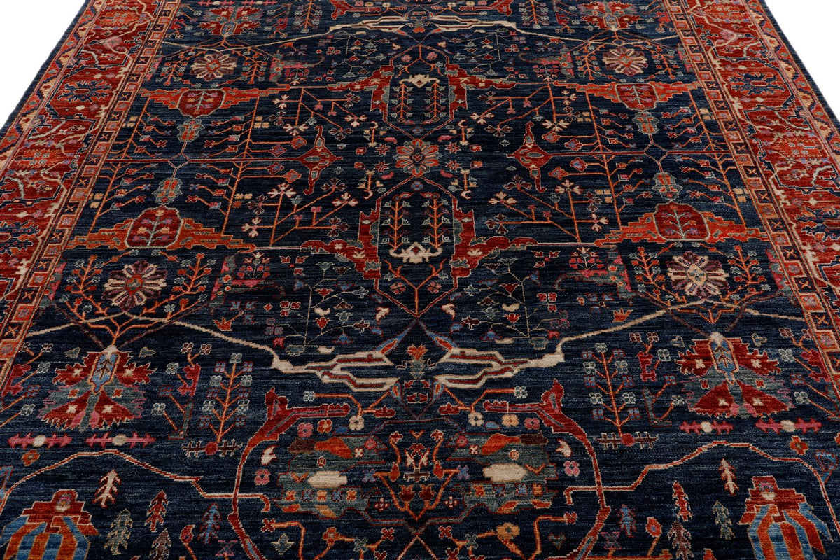 8x10 Navy and Red Anatolian Traditional Rug