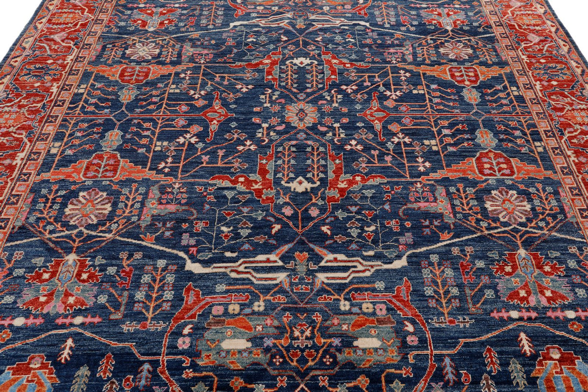 8x10 Navy and Red Anatolian Traditional Rug