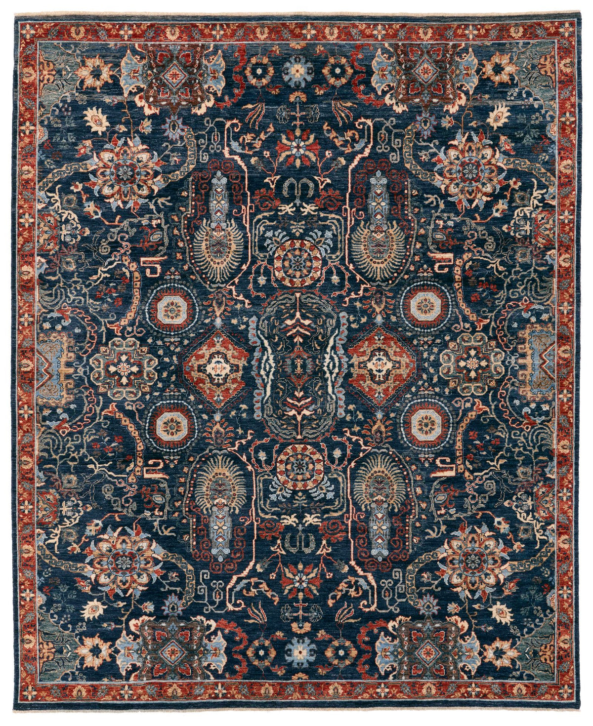 8x10 Navy and Red Anatolian Traditional Rug