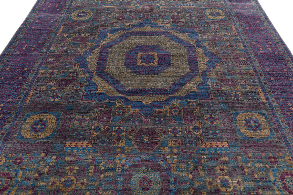 8x10 Gray and Purple Turkish Tribal Rug