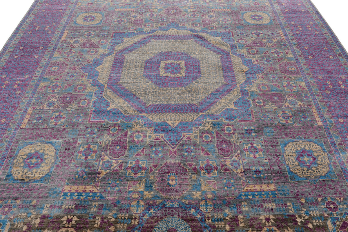 8x10 Gray and Purple Turkish Tribal Rug