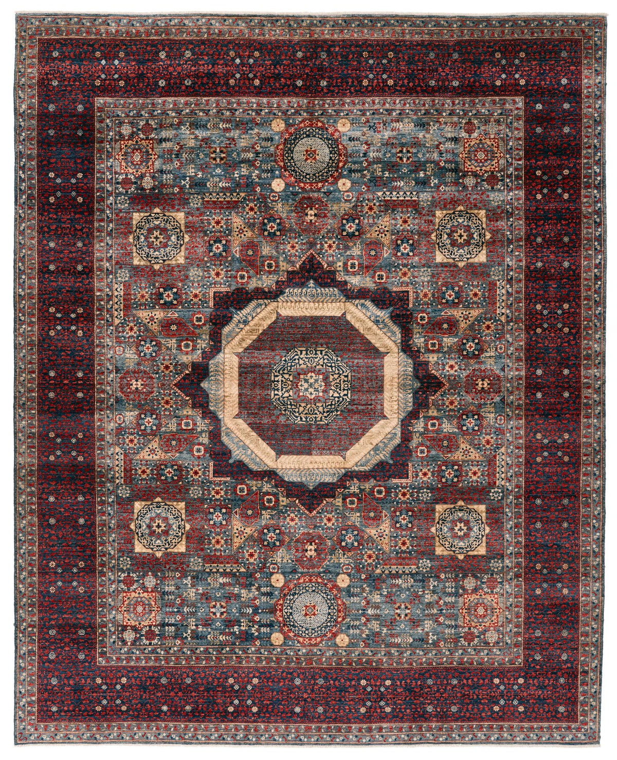 8x10 Light Blue and Navy Turkish Tribal Rug