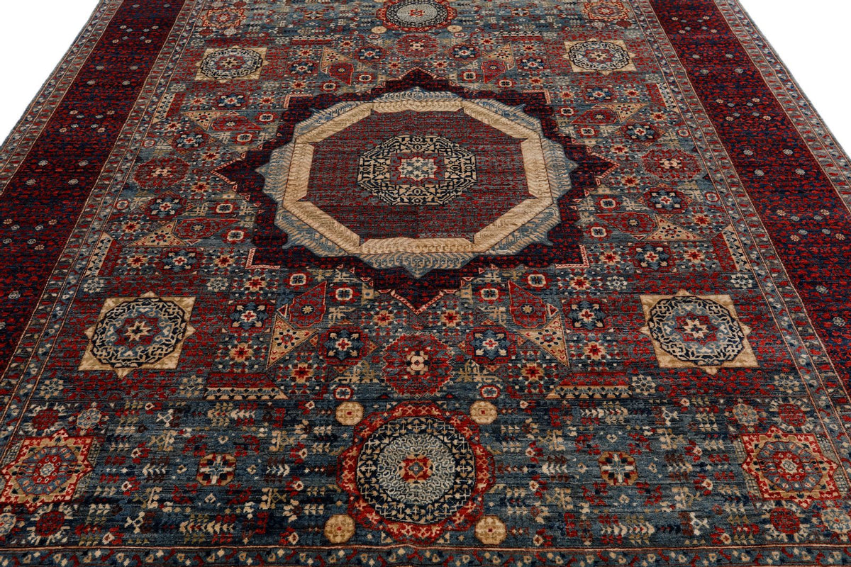 8x10 Light Blue and Navy Turkish Tribal Rug