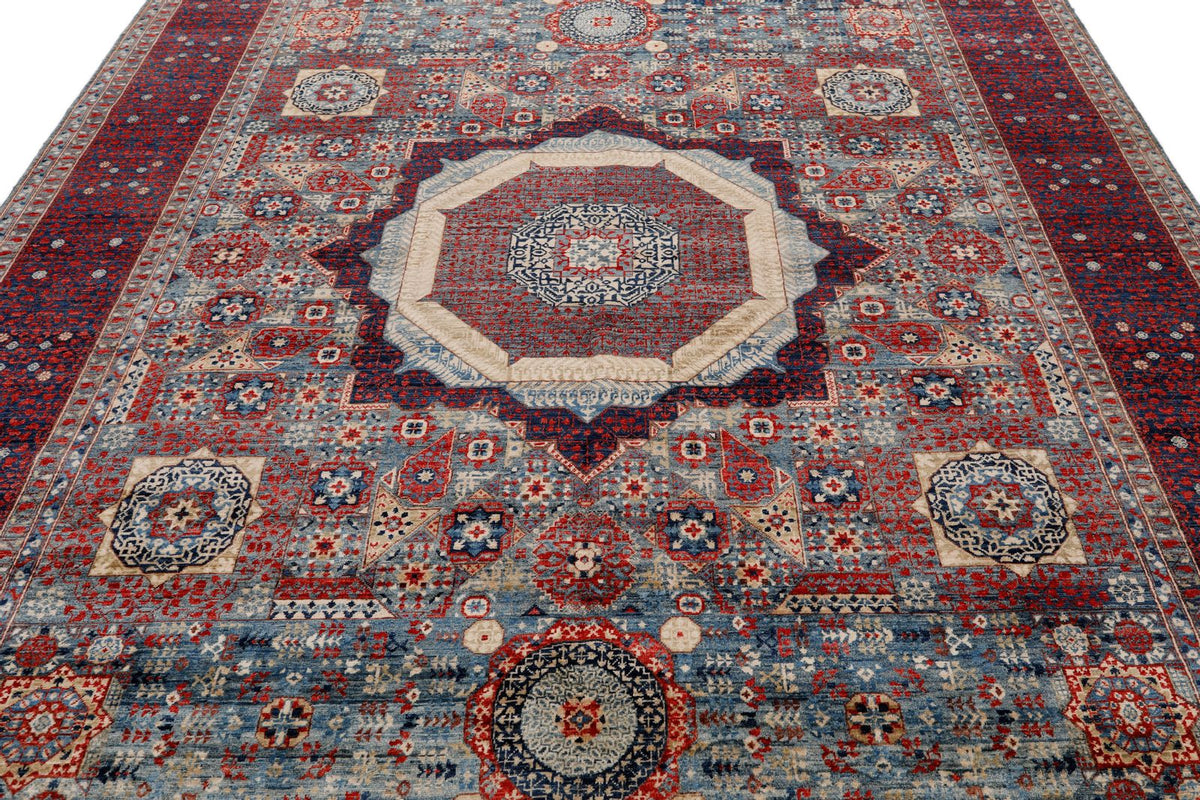 8x10 Light Blue and Navy Turkish Tribal Rug