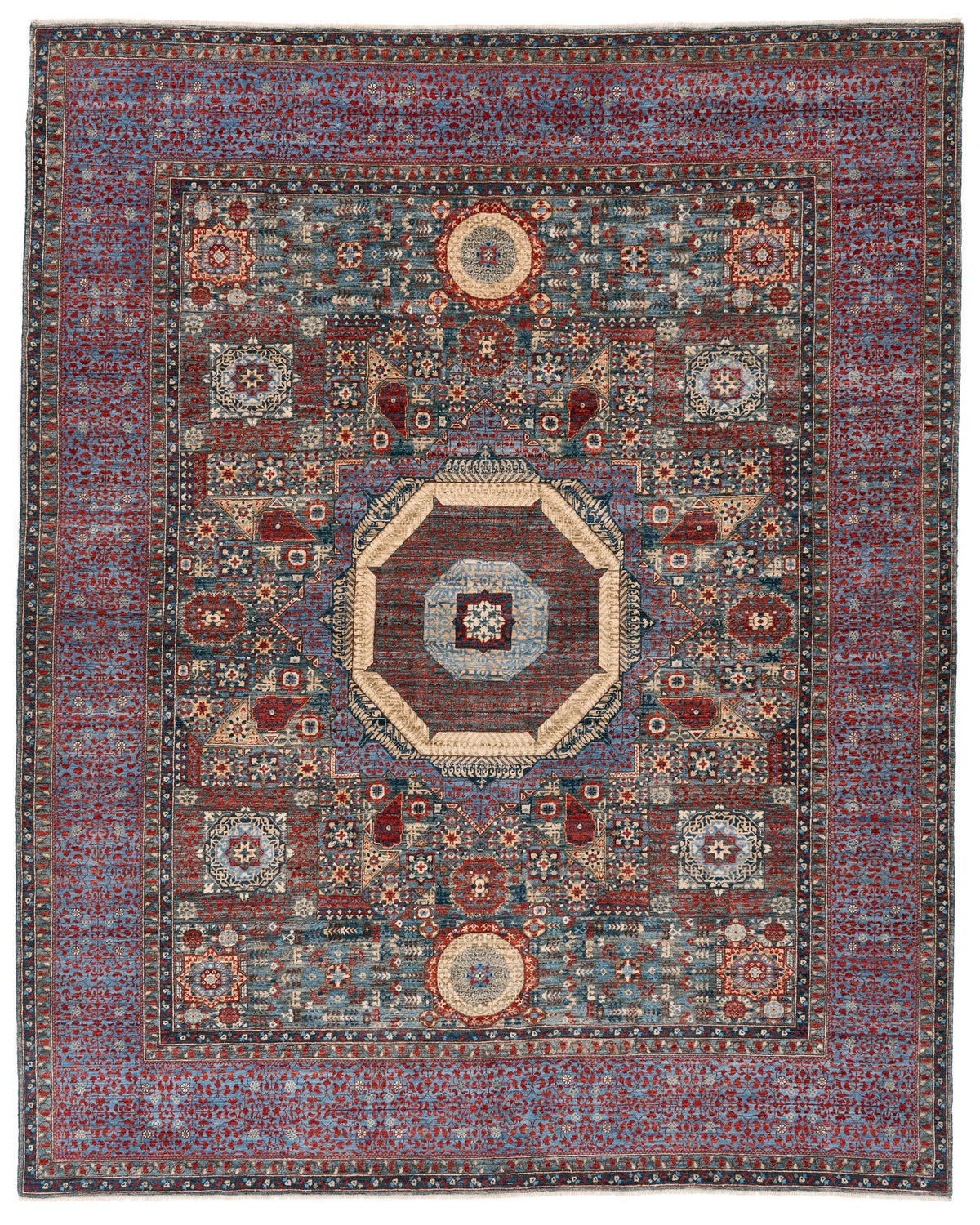 8x10 Blue and Red Turkish Tribal Rug