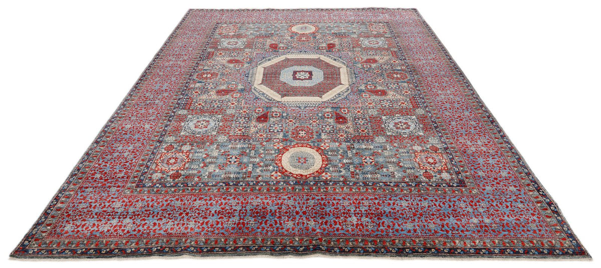 8x10 Blue and Red Turkish Tribal Rug