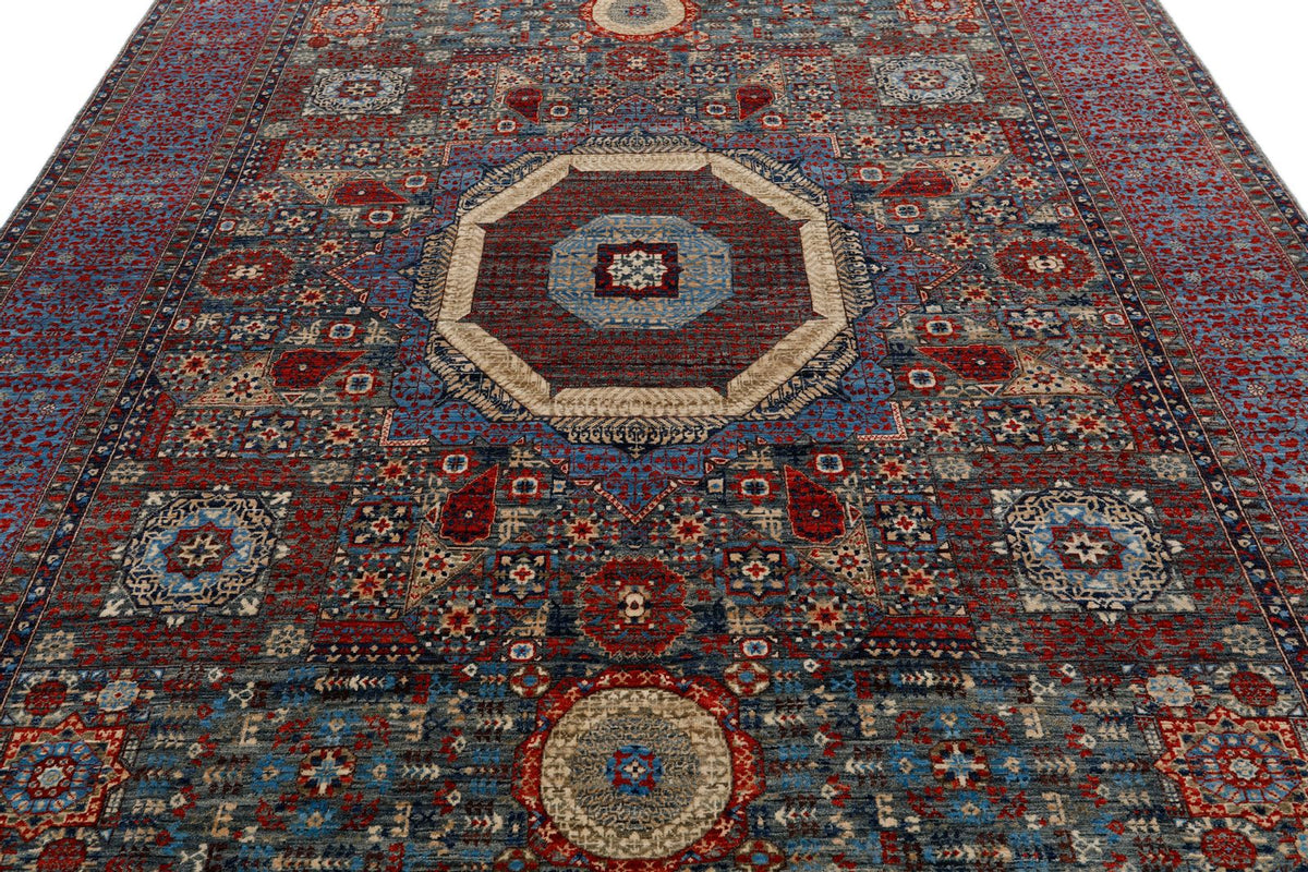 8x10 Blue and Red Turkish Tribal Rug
